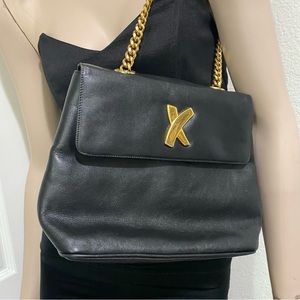 Vintage PALOMA PICASSO Italian Black Leather Gold Chain Shoulder Bag